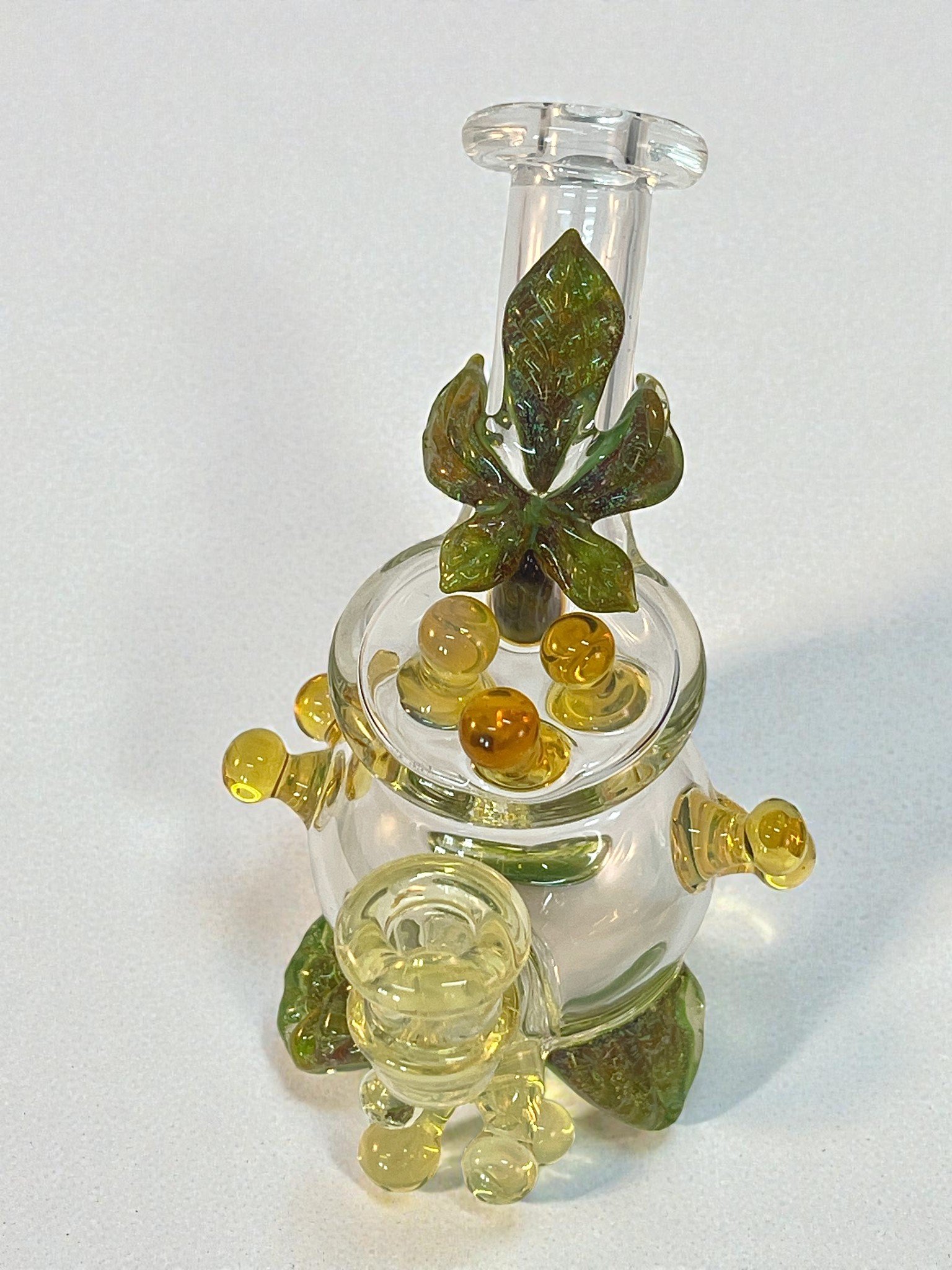 Emerald hemp leaf mini rig top view