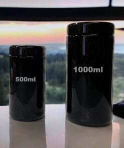 500ml and 1000ml ultraviolet glass jars side by side with size labels