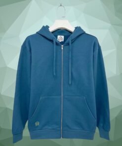 Hemp Zip Up Hoodie Coral Blue front