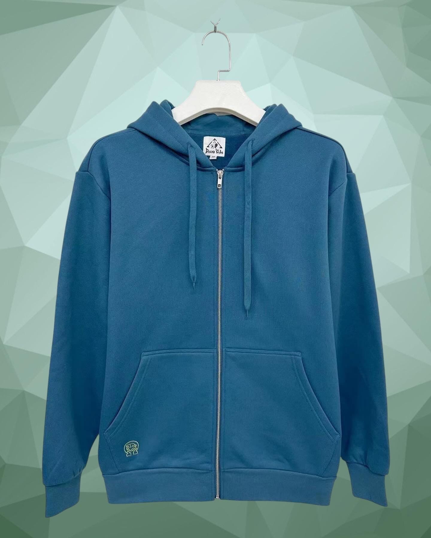 Hemp Zip Up Hoodie Coral Blue front