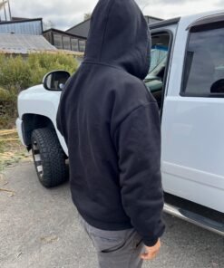 Hemp Zip Up Hoodie hood up outdoors