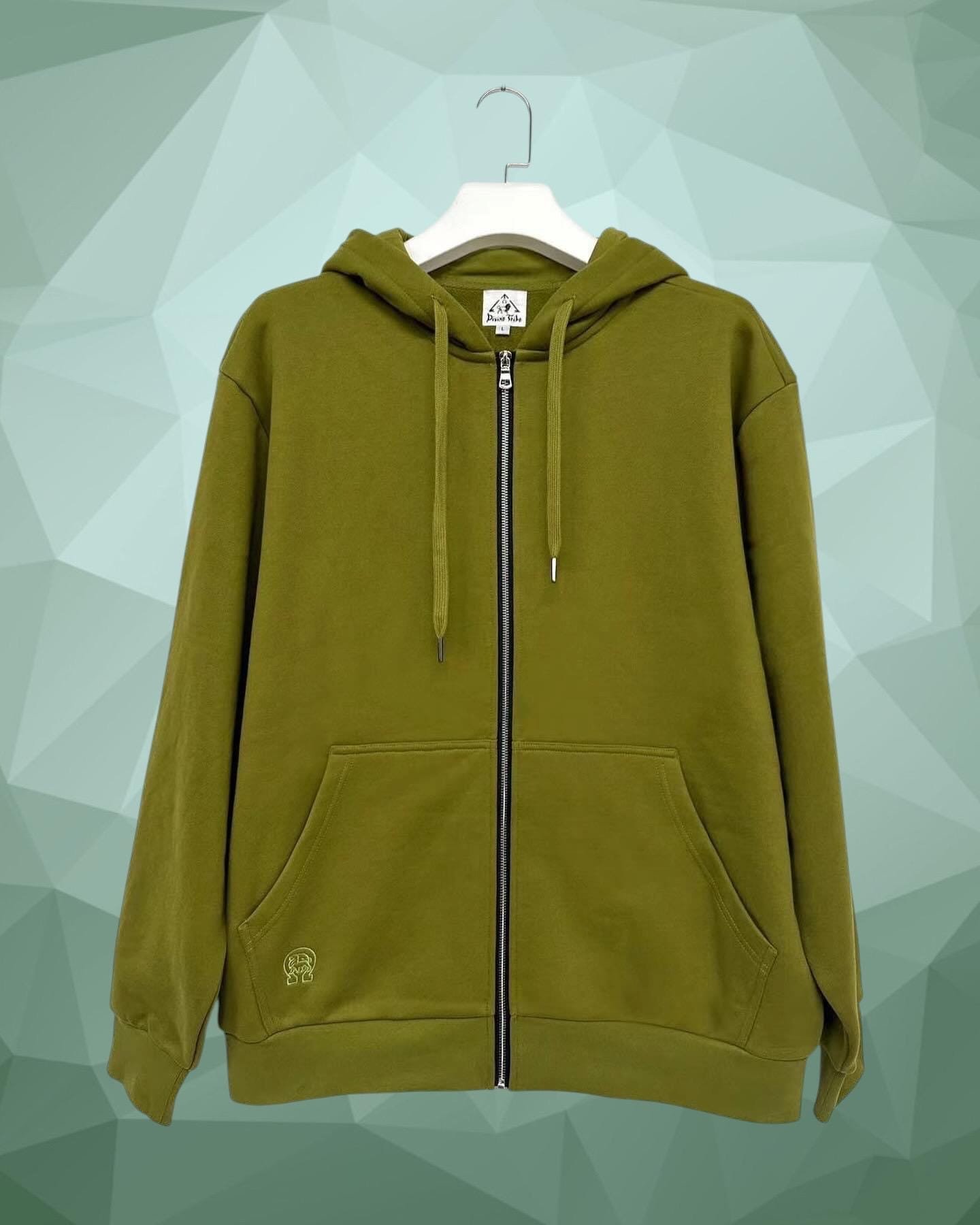 Hemp Zip Up Hoodie Mossy Green front